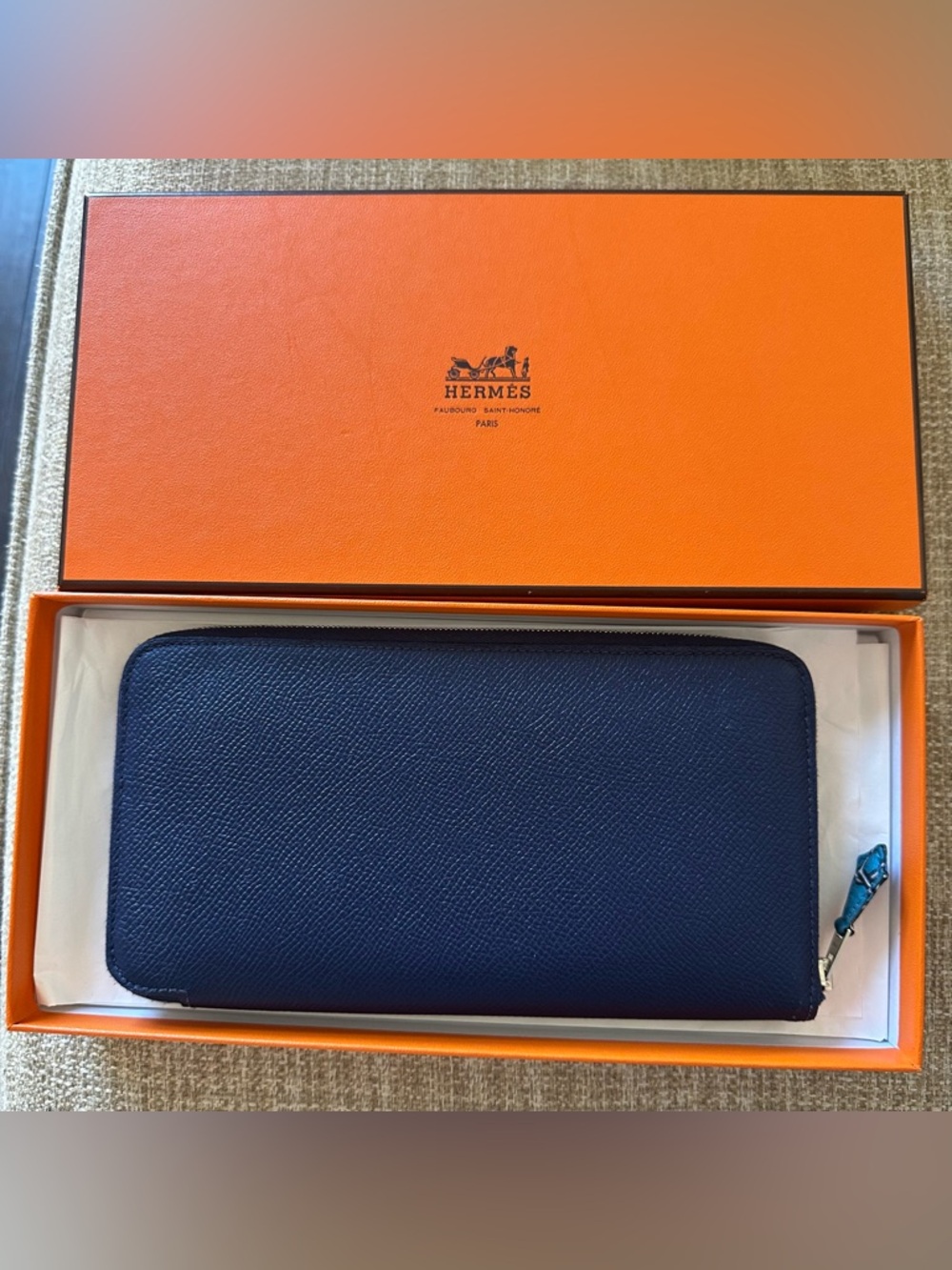 Hermès Hermes Long Zipped Wallet Silk in Blue Leather - Picture 3 of 16